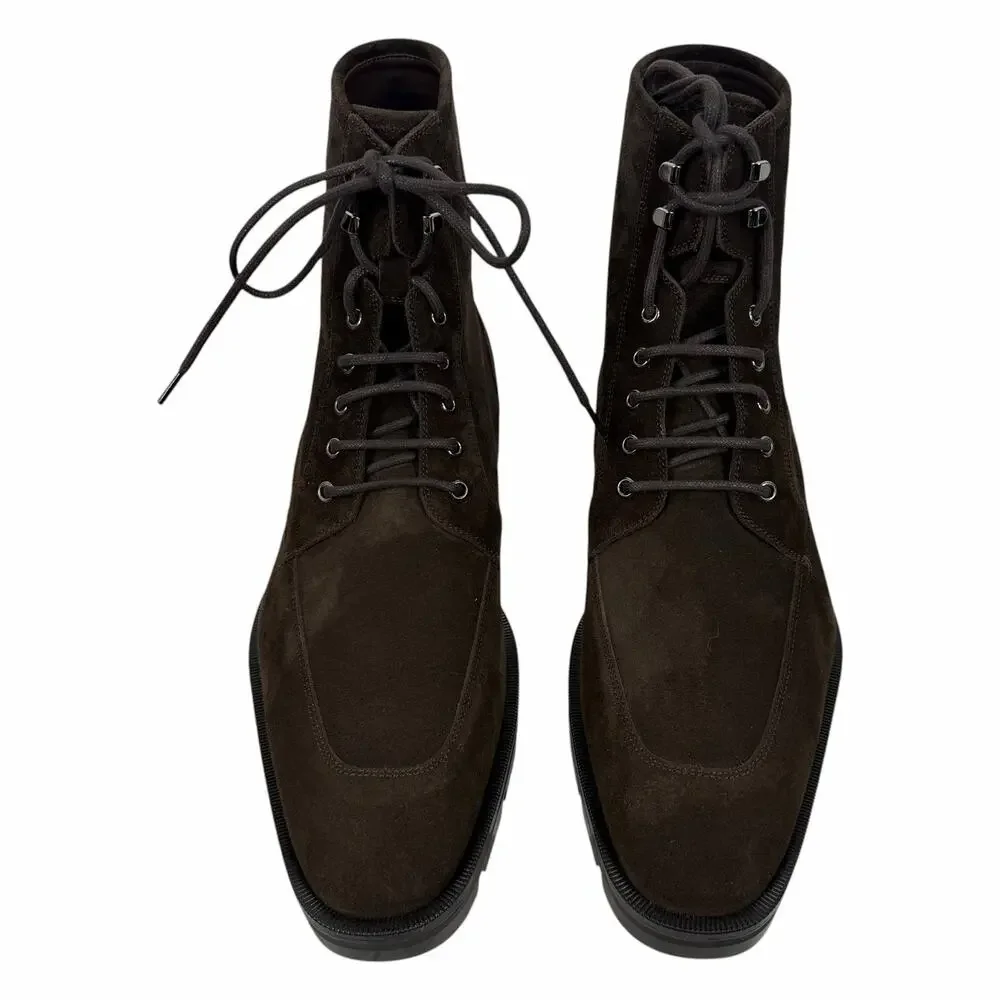 Christian Louboutin Caracolo Lion Suede Lace Up Boots Cafe Brown Size 44